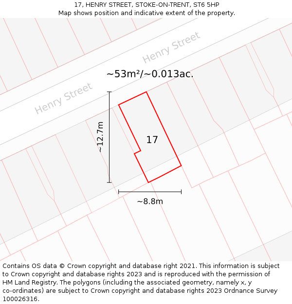 17, HENRY STREET, STOKE-ON-TRENT, ST6 5HP: Plot and title map