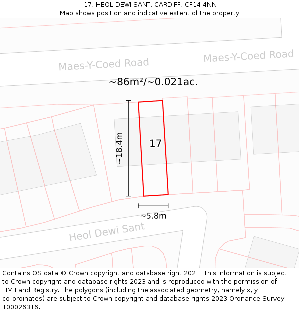 17, HEOL DEWI SANT, CARDIFF, CF14 4NN: Plot and title map