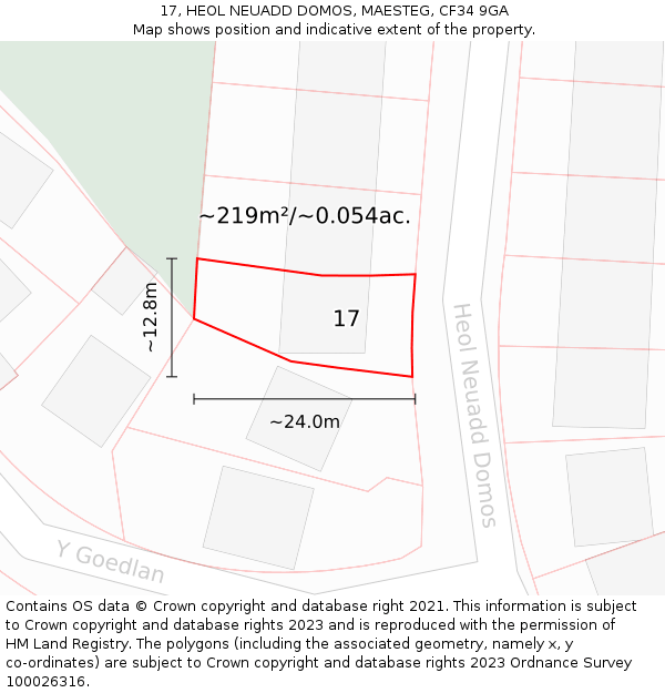 17, HEOL NEUADD DOMOS, MAESTEG, CF34 9GA: Plot and title map