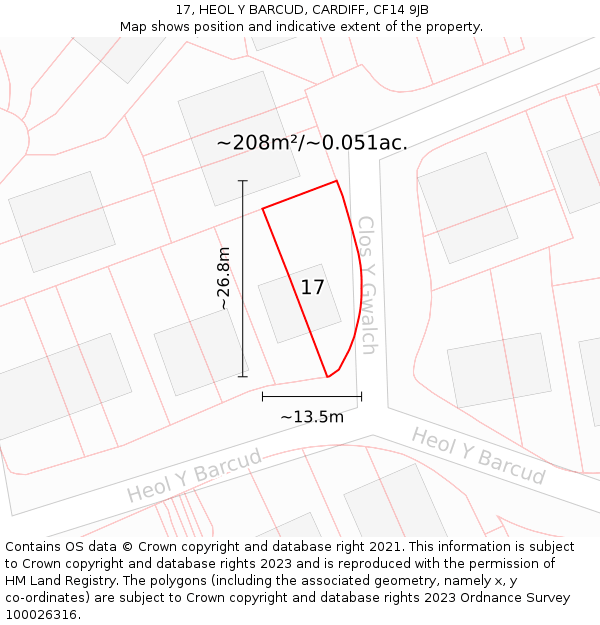 17, HEOL Y BARCUD, CARDIFF, CF14 9JB: Plot and title map