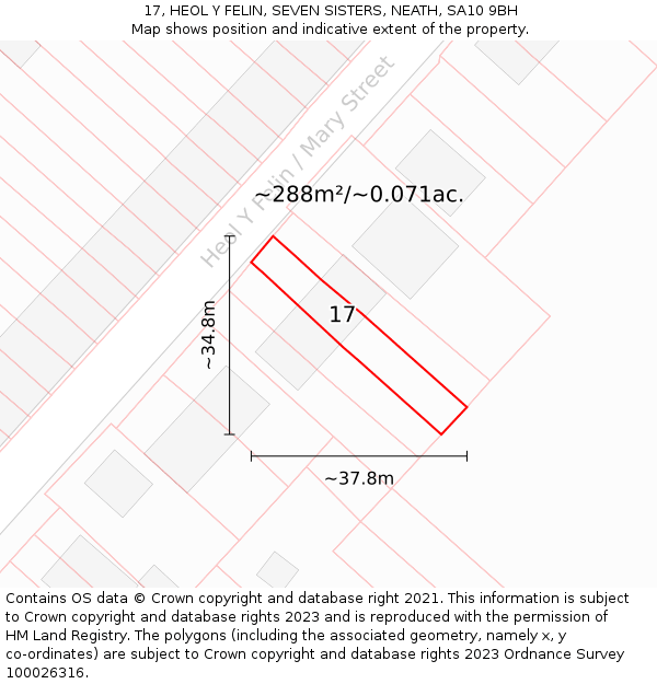 17, HEOL Y FELIN, SEVEN SISTERS, NEATH, SA10 9BH: Plot and title map