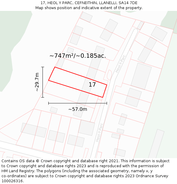 17, HEOL Y PARC, CEFNEITHIN, LLANELLI, SA14 7DE: Plot and title map