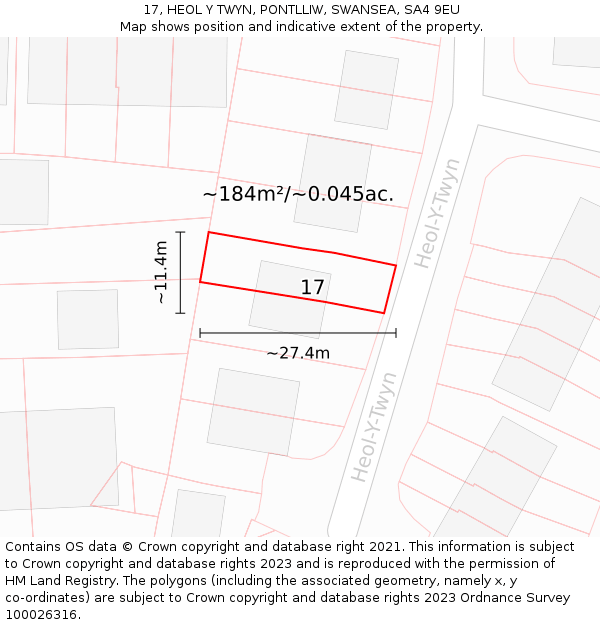 17, HEOL Y TWYN, PONTLLIW, SWANSEA, SA4 9EU: Plot and title map