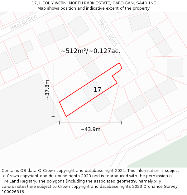 17, HEOL Y WERN, NORTH PARK ESTATE, CARDIGAN, SA43 1NE: Plot and title map