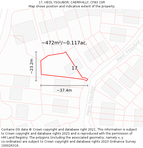 17, HEOL YSGUBOR, CAERPHILLY, CF83 1SR: Plot and title map