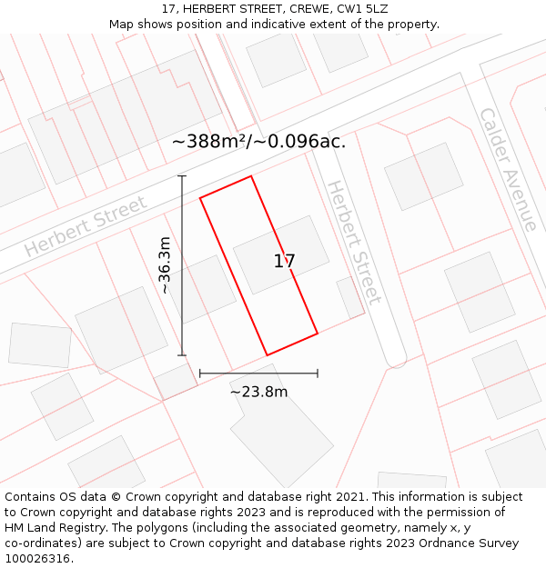 17, HERBERT STREET, CREWE, CW1 5LZ: Plot and title map