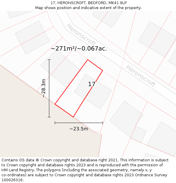 17, HERONSCROFT, BEDFORD, MK41 9LP: Plot and title map