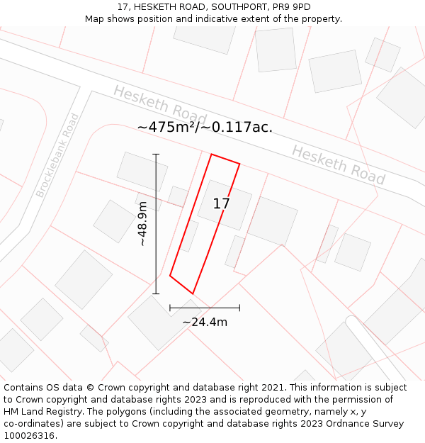 17, HESKETH ROAD, SOUTHPORT, PR9 9PD: Plot and title map