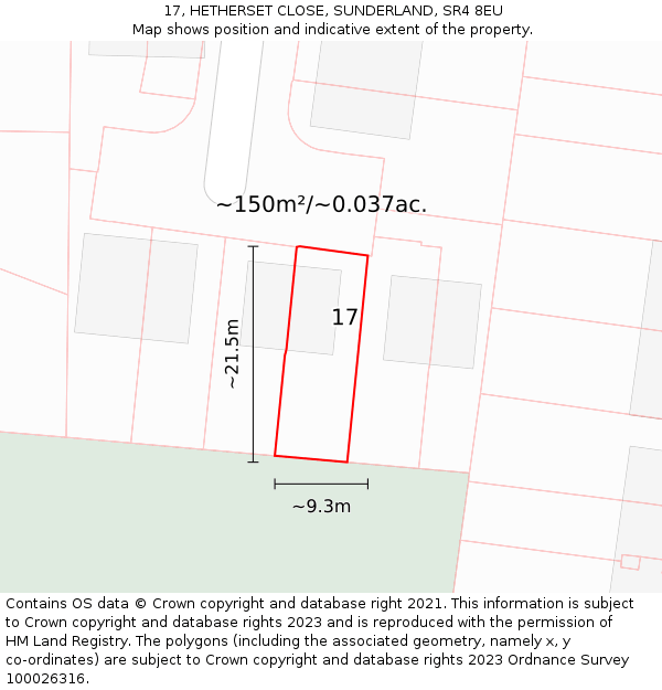 17, HETHERSET CLOSE, SUNDERLAND, SR4 8EU: Plot and title map