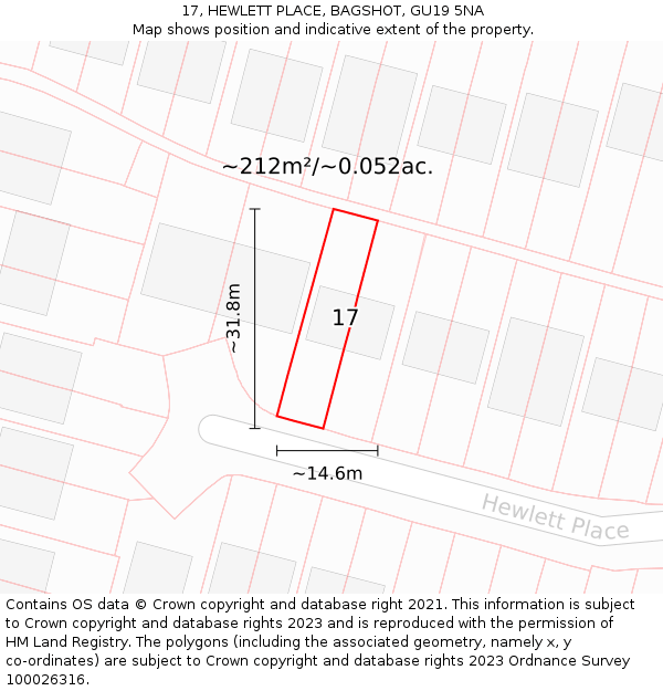 17, HEWLETT PLACE, BAGSHOT, GU19 5NA: Plot and title map