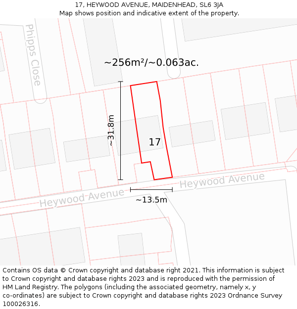 17, HEYWOOD AVENUE, MAIDENHEAD, SL6 3JA: Plot and title map