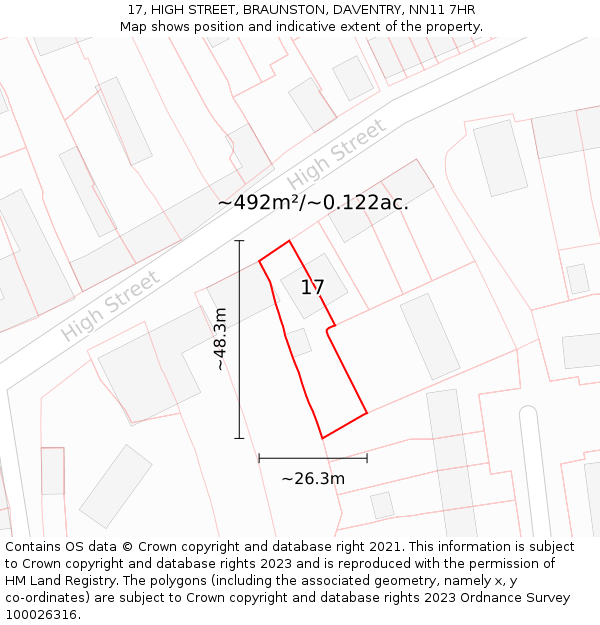 17, HIGH STREET, BRAUNSTON, DAVENTRY, NN11 7HR: Plot and title map