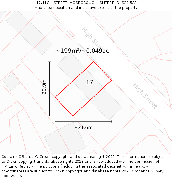 17, HIGH STREET, MOSBOROUGH, SHEFFIELD, S20 5AF: Plot and title map