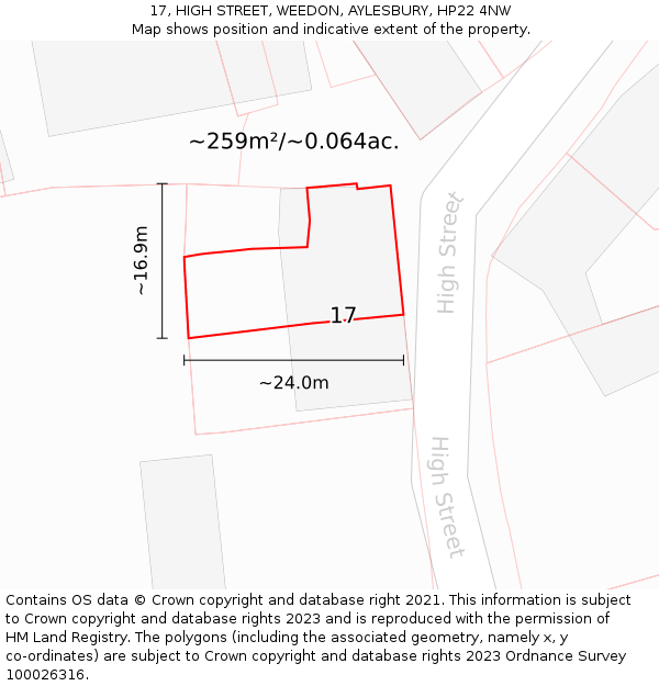 17, HIGH STREET, WEEDON, AYLESBURY, HP22 4NW: Plot and title map