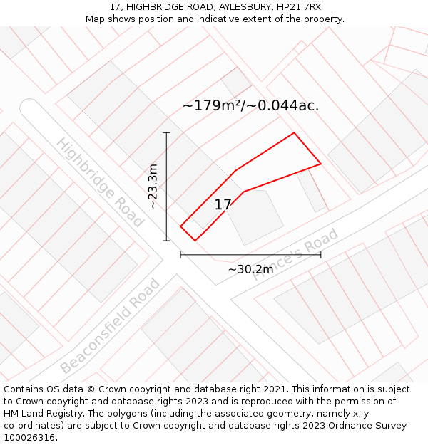 17, HIGHBRIDGE ROAD, AYLESBURY, HP21 7RX: Plot and title map