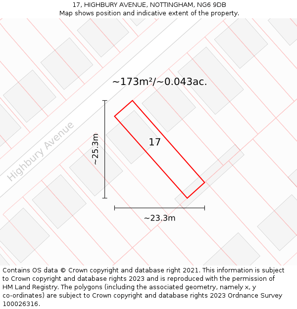 17, HIGHBURY AVENUE, NOTTINGHAM, NG6 9DB: Plot and title map