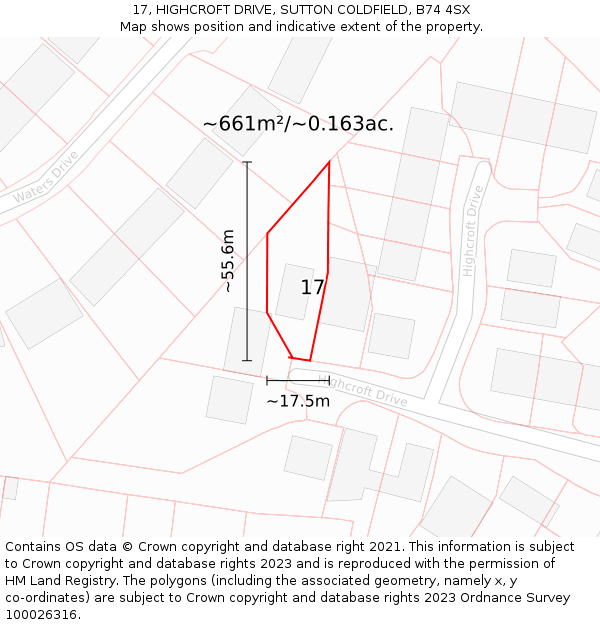 17, HIGHCROFT DRIVE, SUTTON COLDFIELD, B74 4SX: Plot and title map