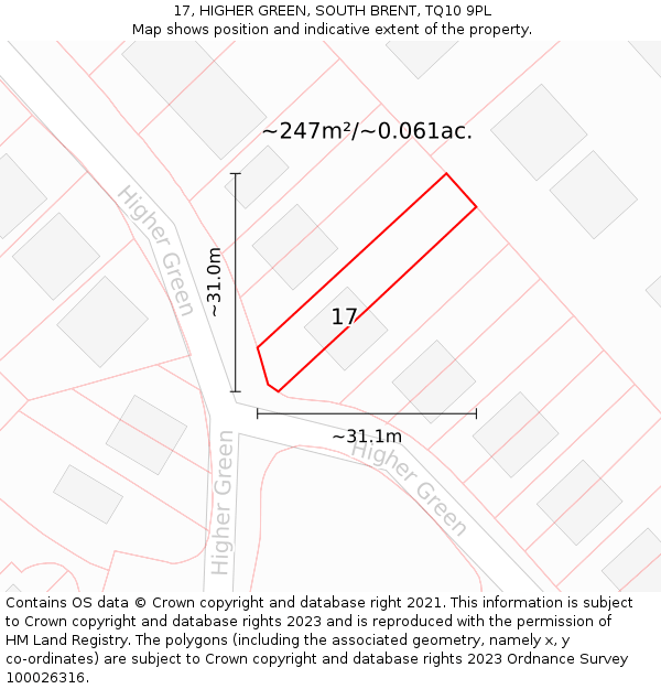 17, HIGHER GREEN, SOUTH BRENT, TQ10 9PL: Plot and title map