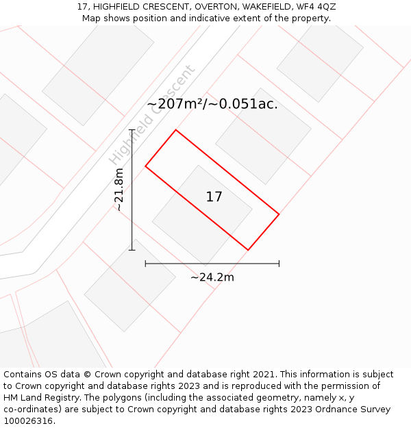 17, HIGHFIELD CRESCENT, OVERTON, WAKEFIELD, WF4 4QZ: Plot and title map