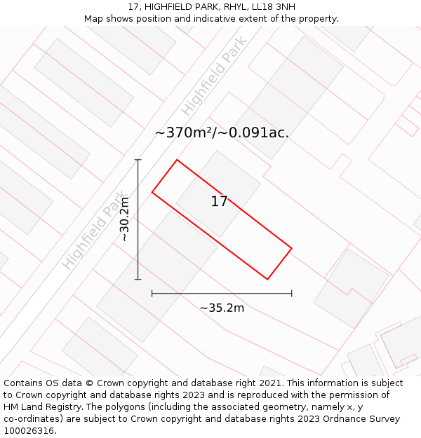 17, HIGHFIELD PARK, RHYL, LL18 3NH: Plot and title map