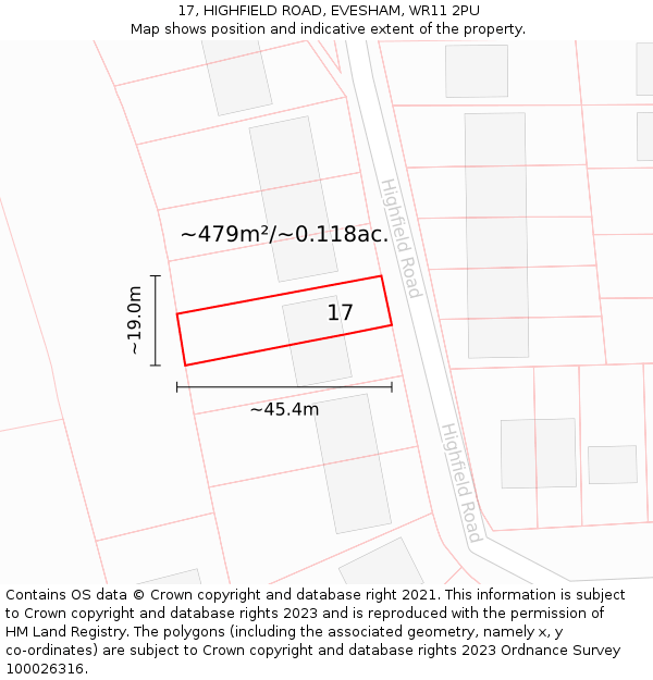 17, HIGHFIELD ROAD, EVESHAM, WR11 2PU: Plot and title map