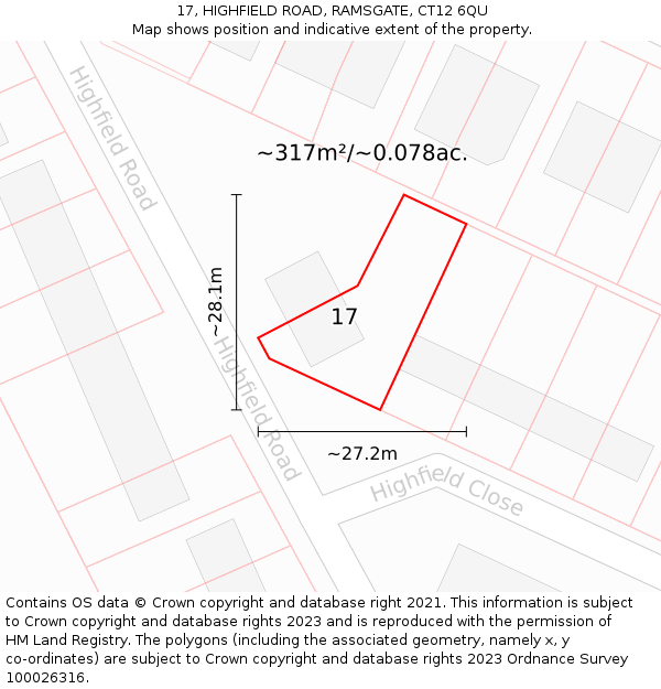 17, HIGHFIELD ROAD, RAMSGATE, CT12 6QU: Plot and title map