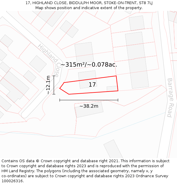 17, HIGHLAND CLOSE, BIDDULPH MOOR, STOKE-ON-TRENT, ST8 7LJ: Plot and title map