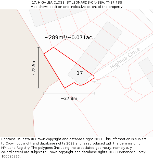 17, HIGHLEA CLOSE, ST LEONARDS-ON-SEA, TN37 7SS: Plot and title map