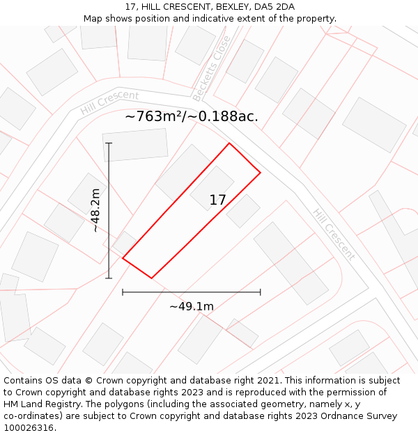 17, HILL CRESCENT, BEXLEY, DA5 2DA: Plot and title map