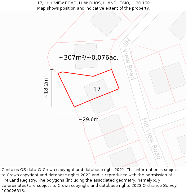 17, HILL VIEW ROAD, LLANRHOS, LLANDUDNO, LL30 1SP: Plot and title map