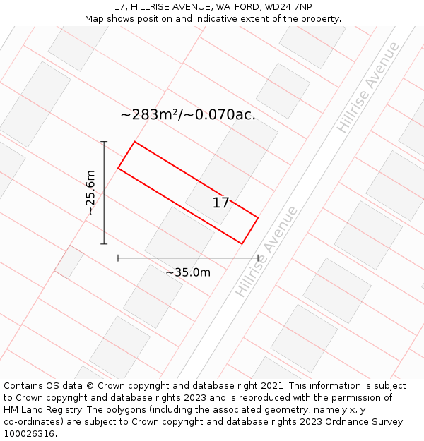 17, HILLRISE AVENUE, WATFORD, WD24 7NP: Plot and title map