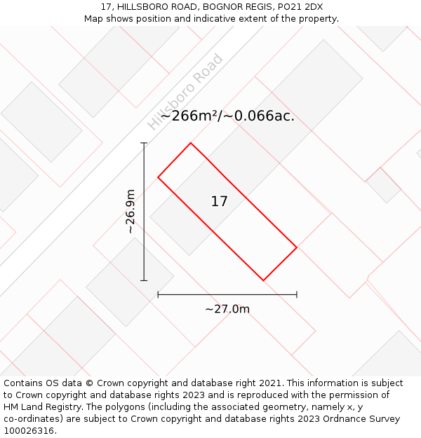 17, HILLSBORO ROAD, BOGNOR REGIS, PO21 2DX: Plot and title map