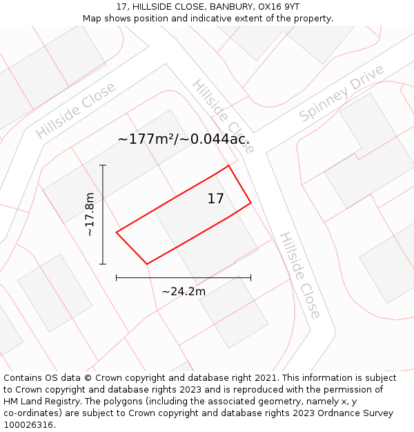 17, HILLSIDE CLOSE, BANBURY, OX16 9YT: Plot and title map