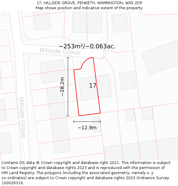 17, HILLSIDE GROVE, PENKETH, WARRINGTON, WA5 2DP: Plot and title map