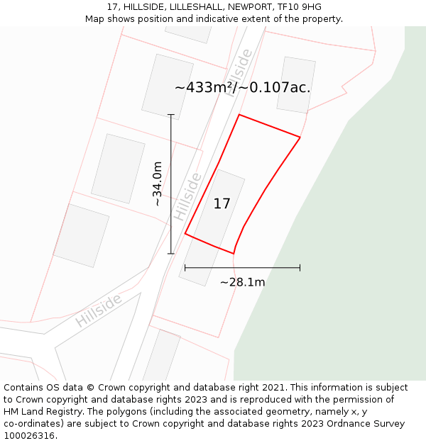 17, HILLSIDE, LILLESHALL, NEWPORT, TF10 9HG: Plot and title map