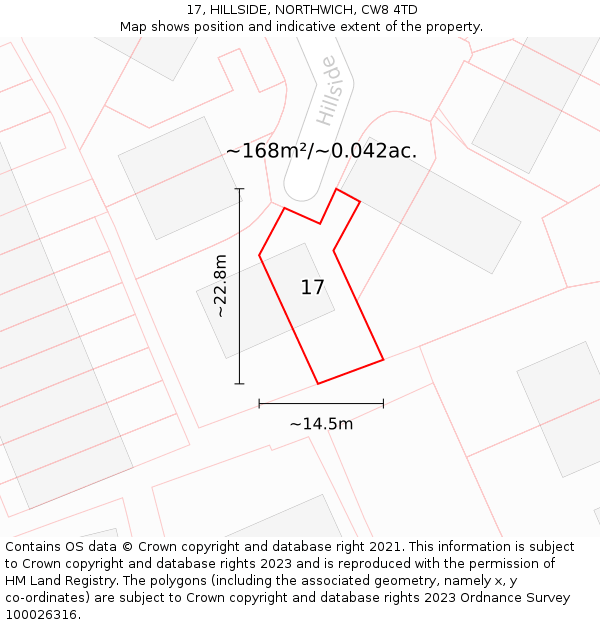 17, HILLSIDE, NORTHWICH, CW8 4TD: Plot and title map