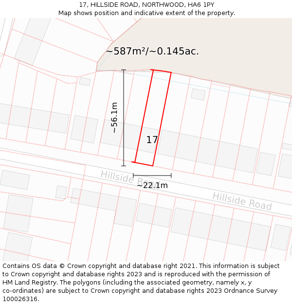 17, HILLSIDE ROAD, NORTHWOOD, HA6 1PY: Plot and title map