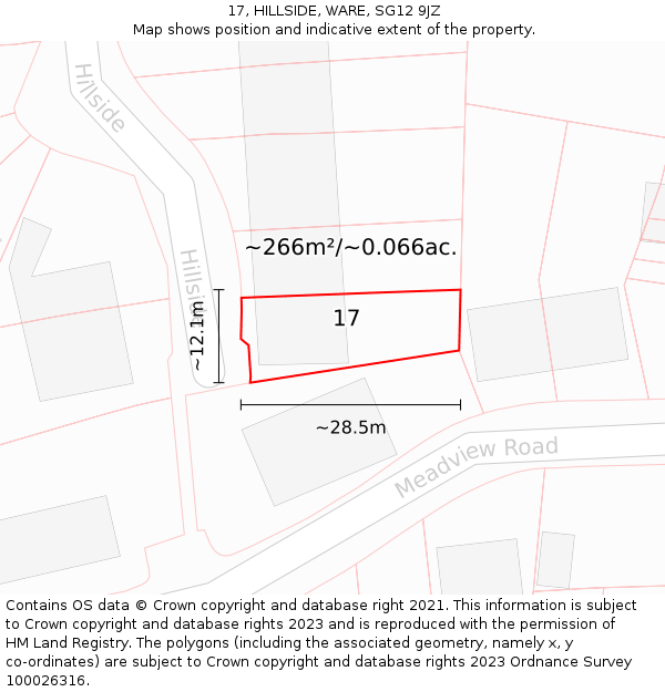 17, HILLSIDE, WARE, SG12 9JZ: Plot and title map