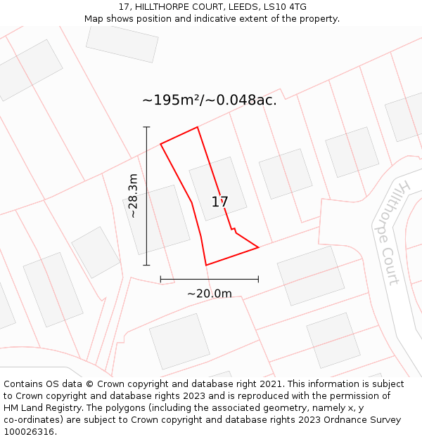 17, HILLTHORPE COURT, LEEDS, LS10 4TG: Plot and title map