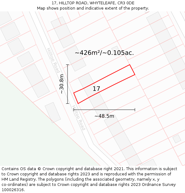 17, HILLTOP ROAD, WHYTELEAFE, CR3 0DE: Plot and title map