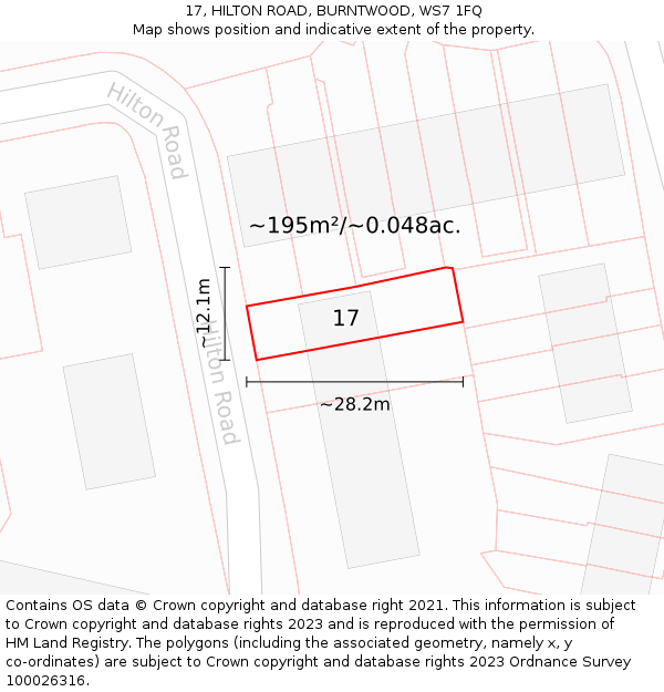 17, HILTON ROAD, BURNTWOOD, WS7 1FQ: Plot and title map