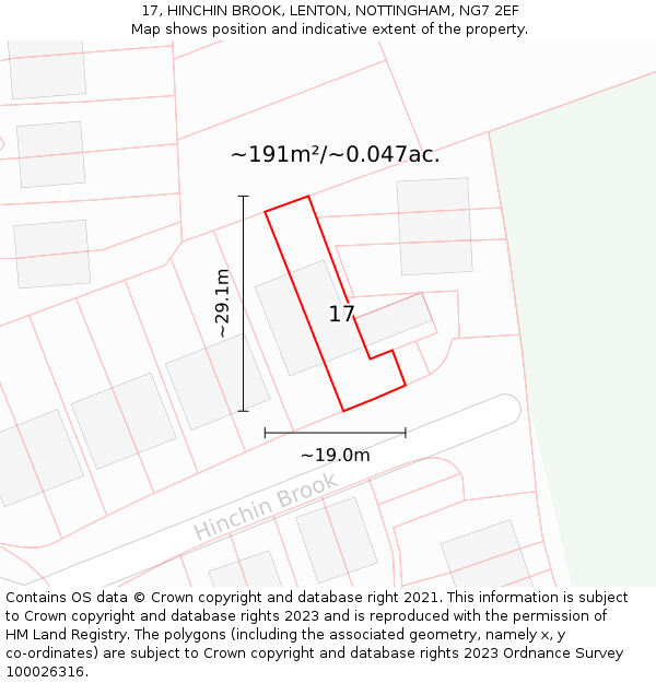 17, HINCHIN BROOK, LENTON, NOTTINGHAM, NG7 2EF: Plot and title map