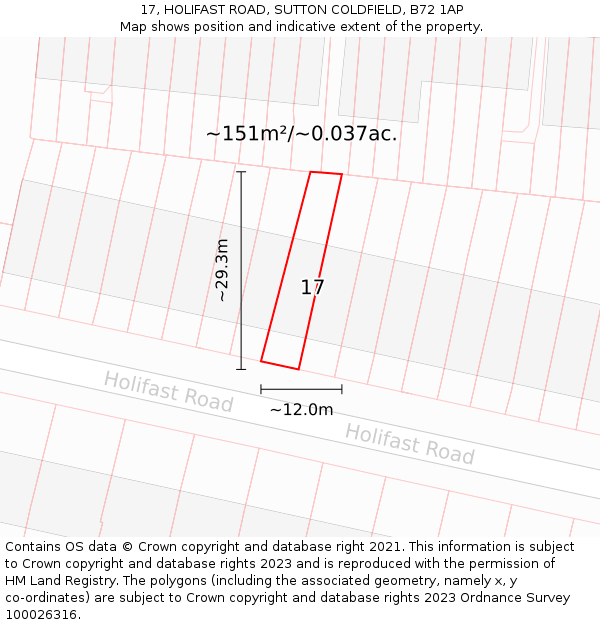 17, HOLIFAST ROAD, SUTTON COLDFIELD, B72 1AP: Plot and title map