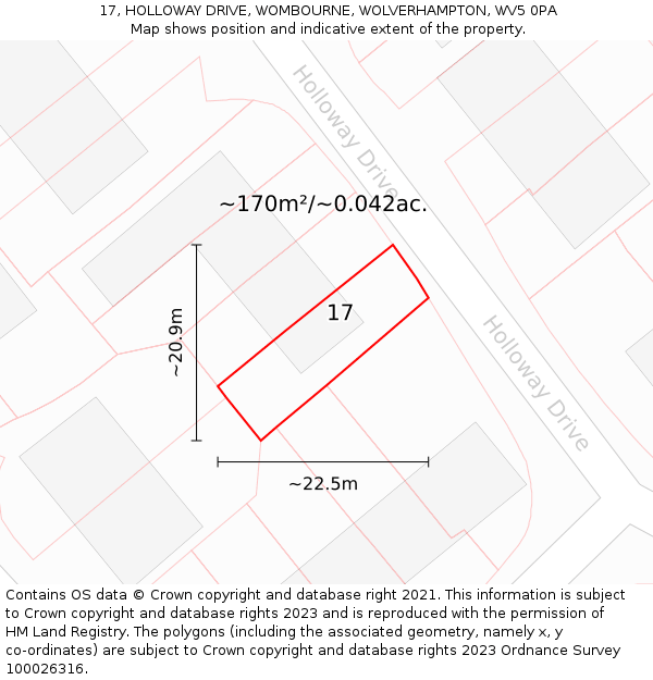 17, HOLLOWAY DRIVE, WOMBOURNE, WOLVERHAMPTON, WV5 0PA: Plot and title map