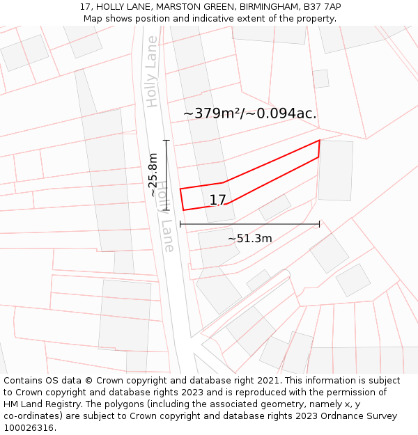 17, HOLLY LANE, MARSTON GREEN, BIRMINGHAM, B37 7AP: Plot and title map