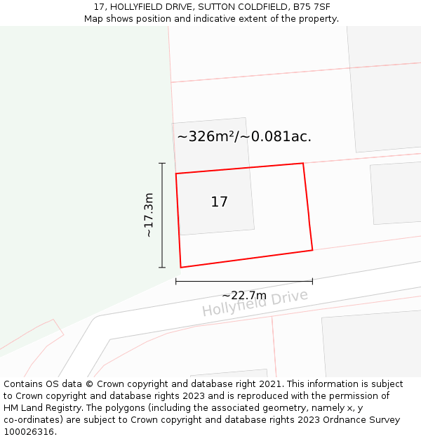 17, HOLLYFIELD DRIVE, SUTTON COLDFIELD, B75 7SF: Plot and title map