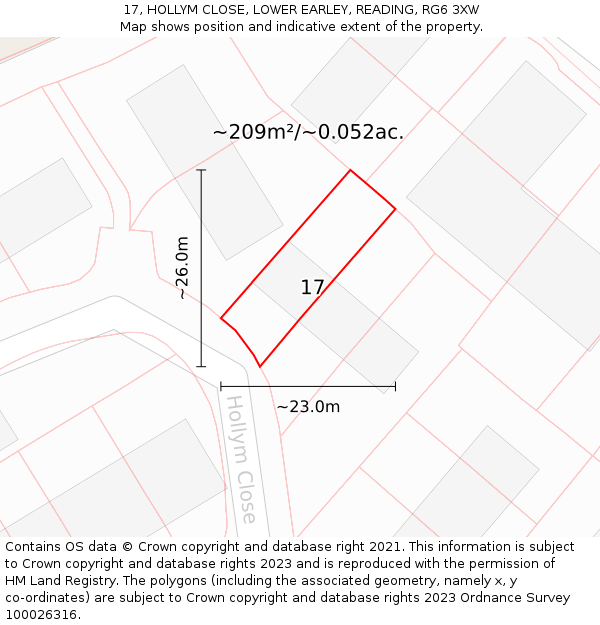 17, HOLLYM CLOSE, LOWER EARLEY, READING, RG6 3XW: Plot and title map