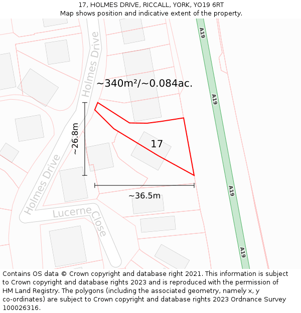 17, HOLMES DRIVE, RICCALL, YORK, YO19 6RT: Plot and title map