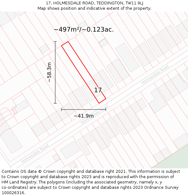 17, HOLMESDALE ROAD, TEDDINGTON, TW11 9LJ: Plot and title map