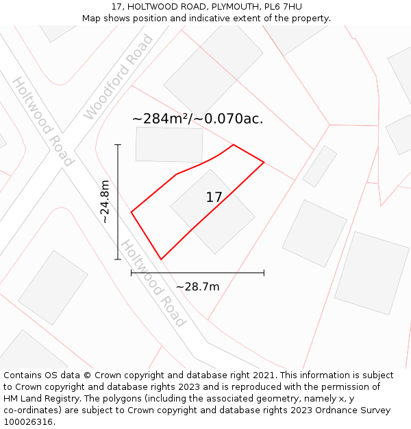 17, HOLTWOOD ROAD, PLYMOUTH, PL6 7HU: Plot and title map